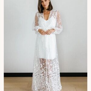 Elegant Sheer White Floral Maxi robe